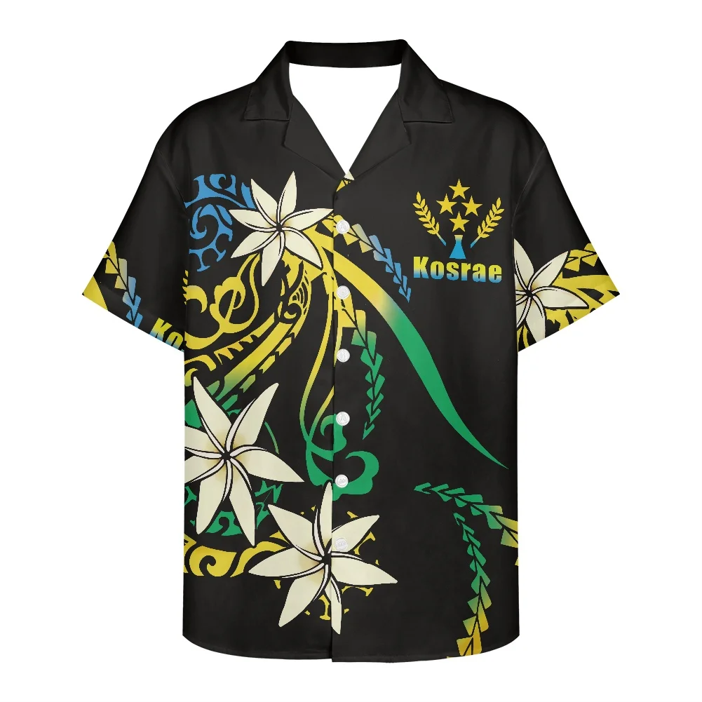 Polynesia Traditional Tribe Frangipani Printing Men Short Sleeve V Neck Shirt  Summer 2022 Kosrae Logo Printing Men Clothing