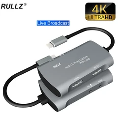 Tarjeta de captura de vídeo 4K para TV, caja de grabación de juegos para PS4, XBOX, cámara HD, placa de transmisión en vivo, entrada de micrófono tipo C, 1080P, USB 2,0, PC