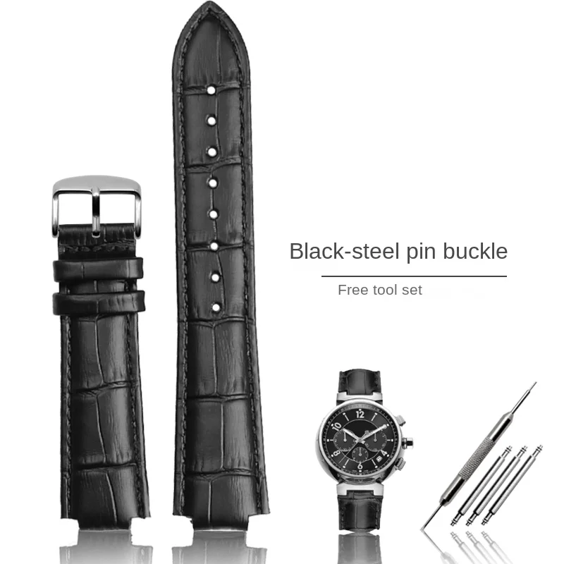 Luxurious Genuine Leather Watchband with Chain Butterfly Clasp
