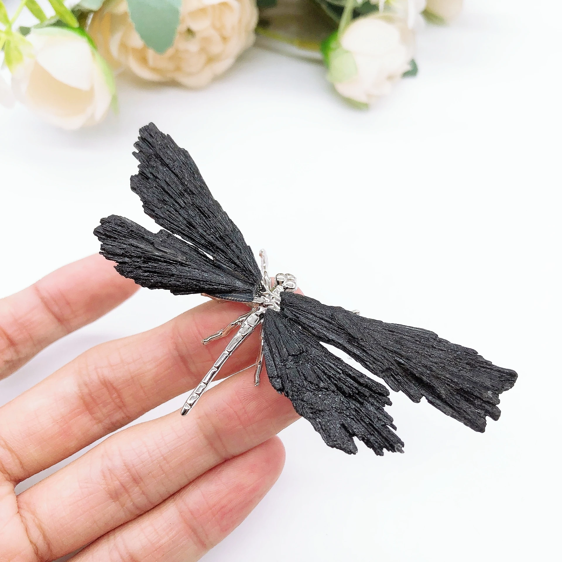 1PC Natural Black tourmaline Dragonfly Crystal Stone spar crafts Butterfly Handmade Reiki Healing Home Decoration Chakra Gift