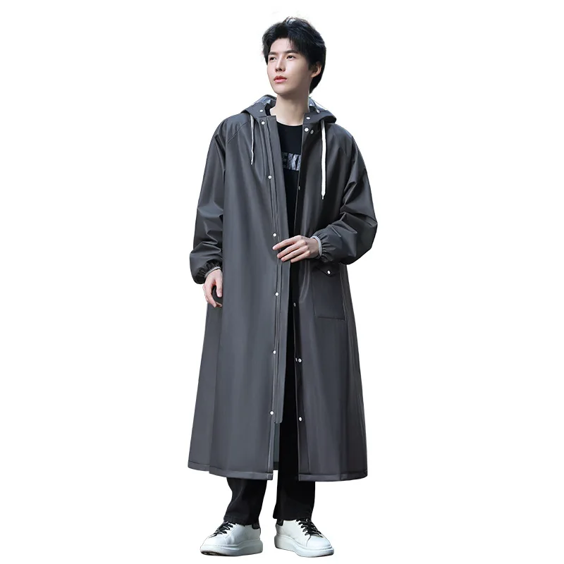 EVA Men's Raincoat Fashion Adult Waterproof Long Raincoat Hooded Outdoor Hiking Trip Fishing Mountaineering