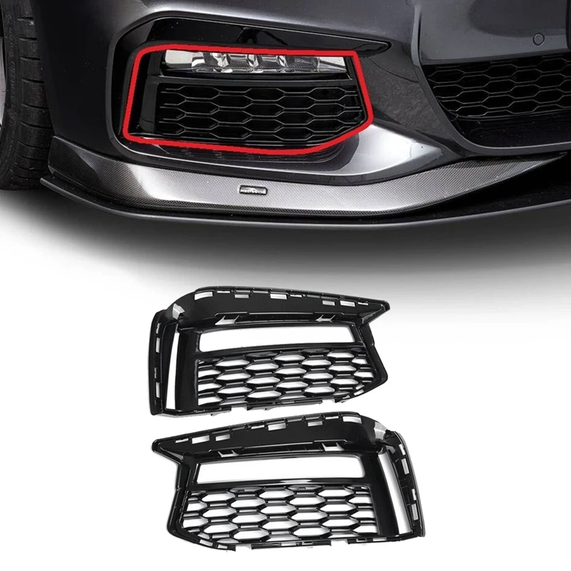 1Pair Front Lower Mesh Grille Fog Light Cover Trim Air Intake 51118064963 51118064964 For BMW 5' G30 G31 M Sport 17-21