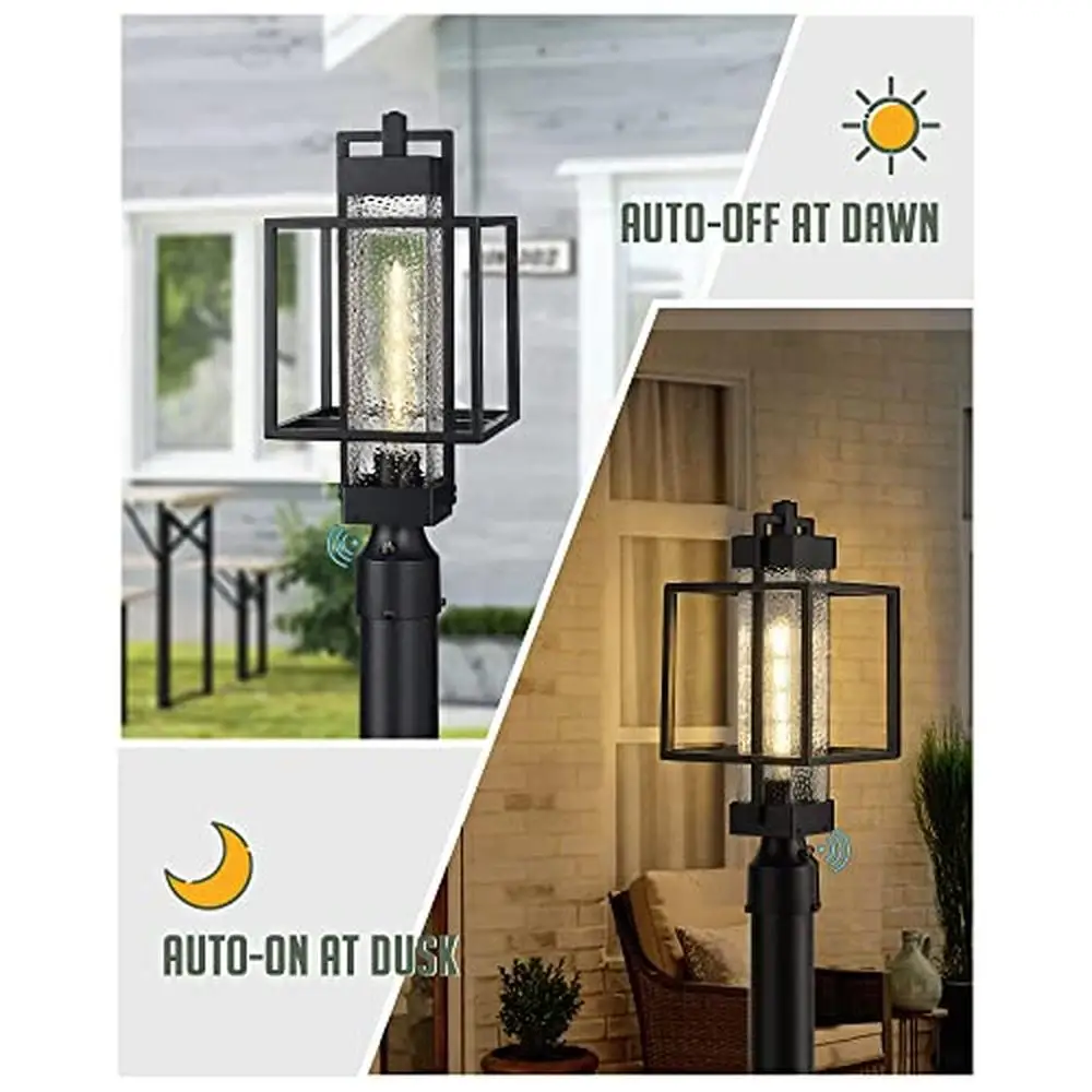 Outdoor Black Aluminum Post Light with Dusk to Dawn Sensor IP54 Waterproof Pier Mount Lamp Fixture OS-3008