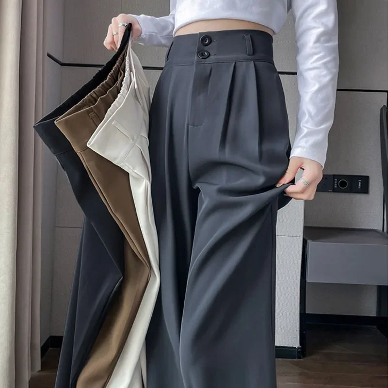

Модные трендовые женские Костюмные прямые брюки, женские свободные весенне-летние новые Узкие повседневные брюки с высокой талией и широкими штанинами в Корейском стиле