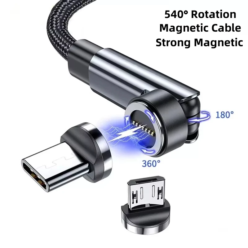 Magnetic 5A USB Phone Charger Cable with Type C and Micro USB Connections
