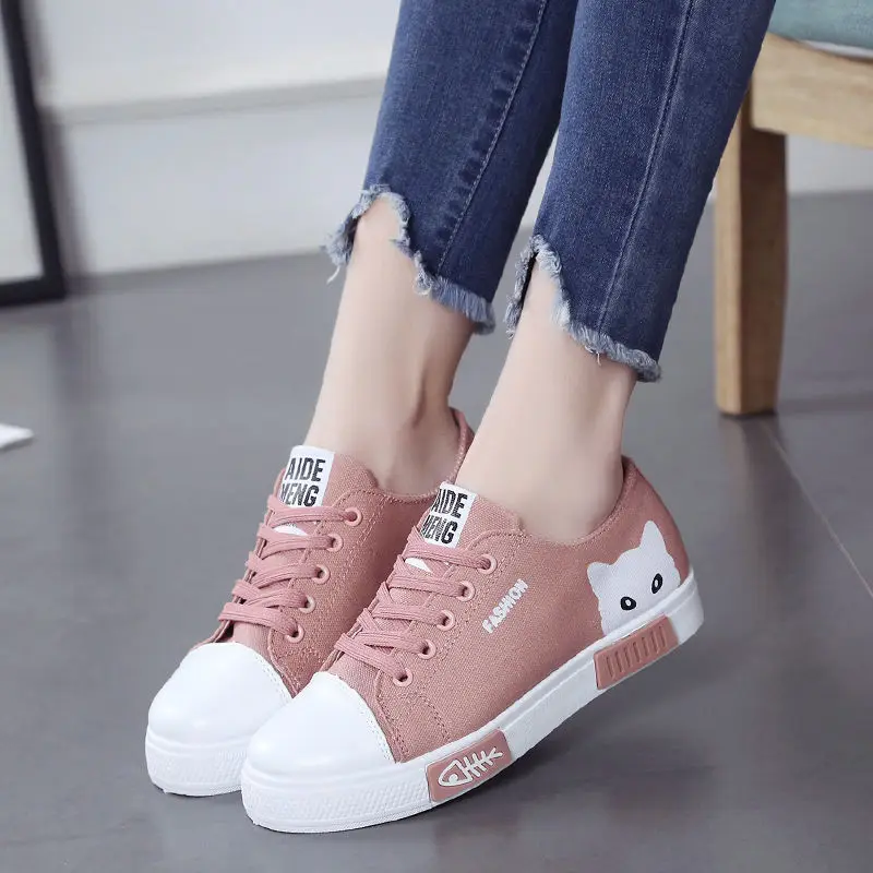 Vrouwen Schoenen 2022 Lente Cartoon Kat Vrouwen Casual Schoenen Comfortabele Platte Vulcaniseer Schoenen Vrouwen Sneakers Wit Schoenen