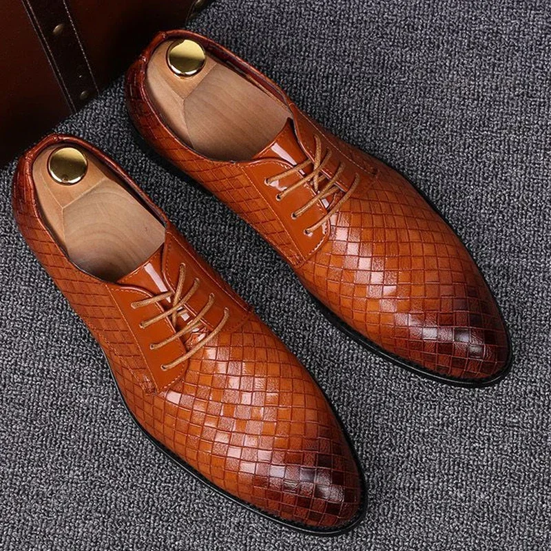 Formal Leather Shoes Men Dress Business Shoes Male Geometric Red Oxfords Party Wedding Casual Men's Flats Chaussure Homme88