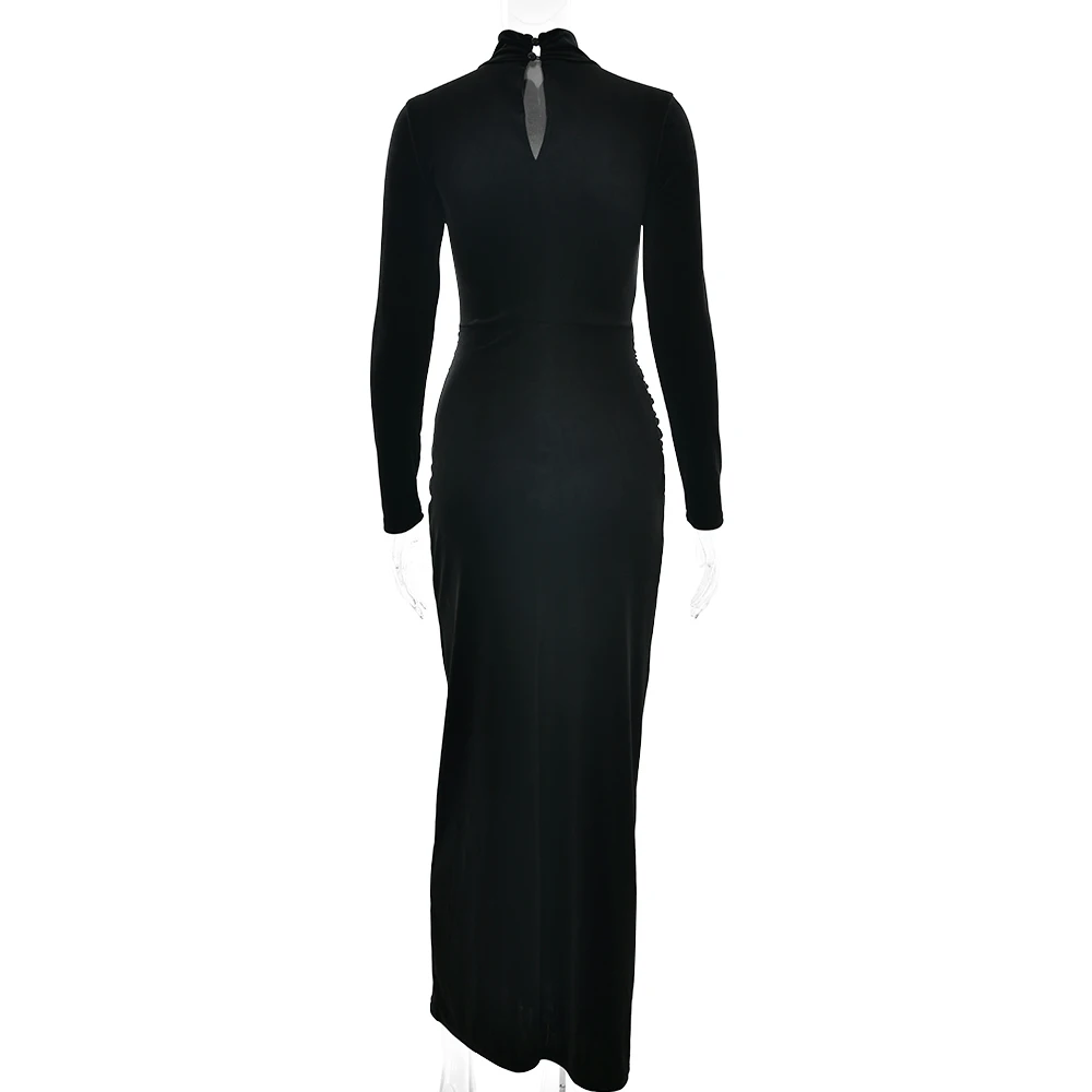 Elegant Long Sleeve Bodycon Korean Velvet Party Evening Dress Women Elastic Tight Vestido Autumn/Winter2025 New Clothing