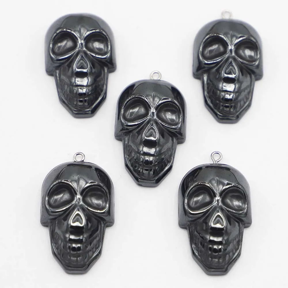 

Nature Stone Hematite Skull Pendant Hip Hop Punk Bead Fashion Charm Metal Diy Necklace Women Men Making Jewelry Accessories 8Pcs