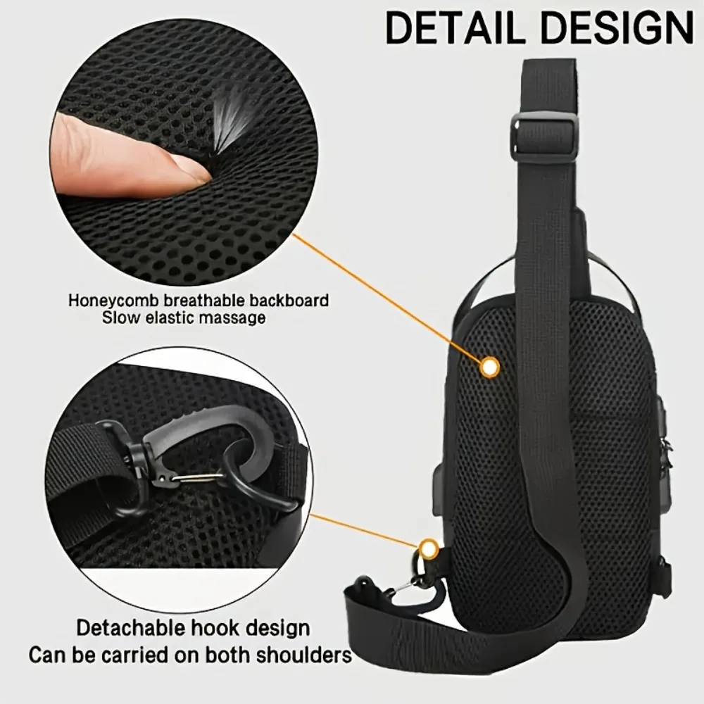 Unisex Black Shoulder Bag,Large Capacity, Stylish Casual Zipper Backpack for iPad and Everyday Use,Waist Bag Men's Password Lock