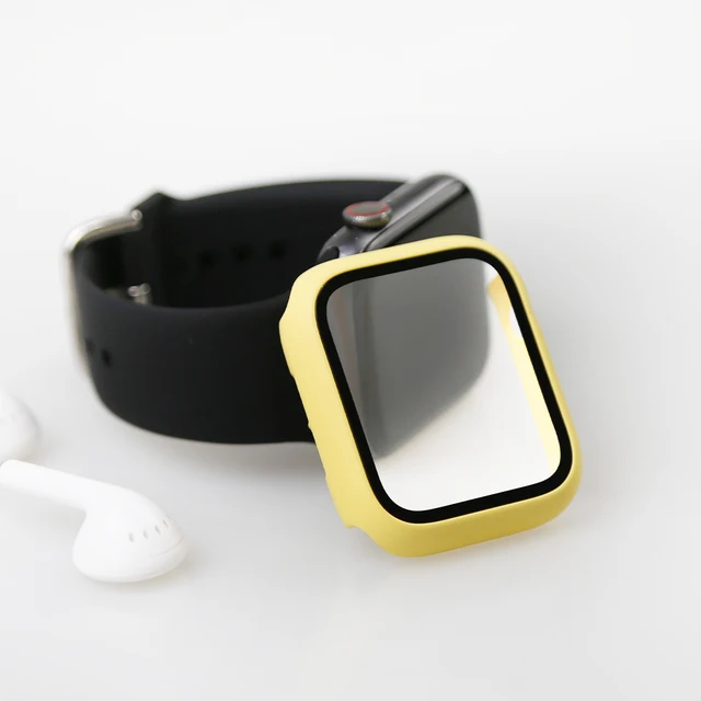 Glass+Cover For Apple Watch Case 45mm 41mm 44mm 40mm 42mm 38mm iWatch Accessorie Screen Protector Apple Watch Serie 3 4 5 6 SE 7 Yellow