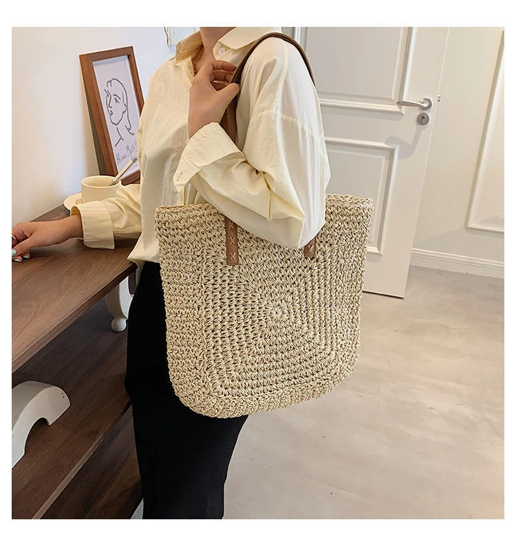 Summer Woven Women's Bag Large Capacity Straw Woman Shopper Beach Handmade Design Handbags For Women Fashion Female Shoulder Bag