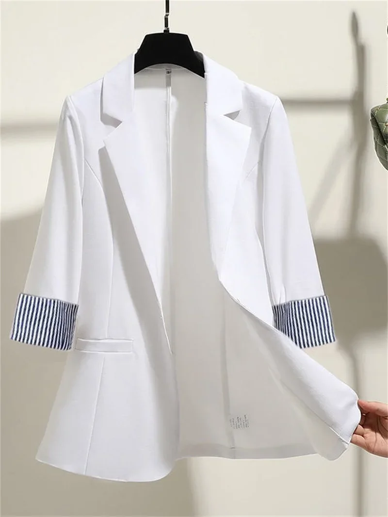 Women Solid Blazers Coat Fashion Slim Suits  Female Casual Three-Quarter Sleeve Chic Tops Thin Office Lady Blazer Spring Summer