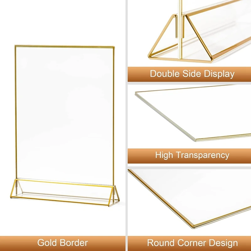 4Pack 8.5X11 Gold Picture Frame Acrylic Sign Holder Wedding Signs Table Numbers Menu Holders Kit