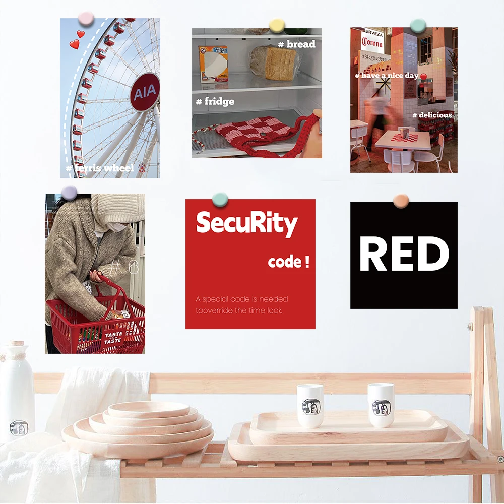 15 PCS Red Ins Style Sticker Poster Card Kids Living Room Decoration Laptop Wall Art Picture Photo Cafe Room Decor Stickers