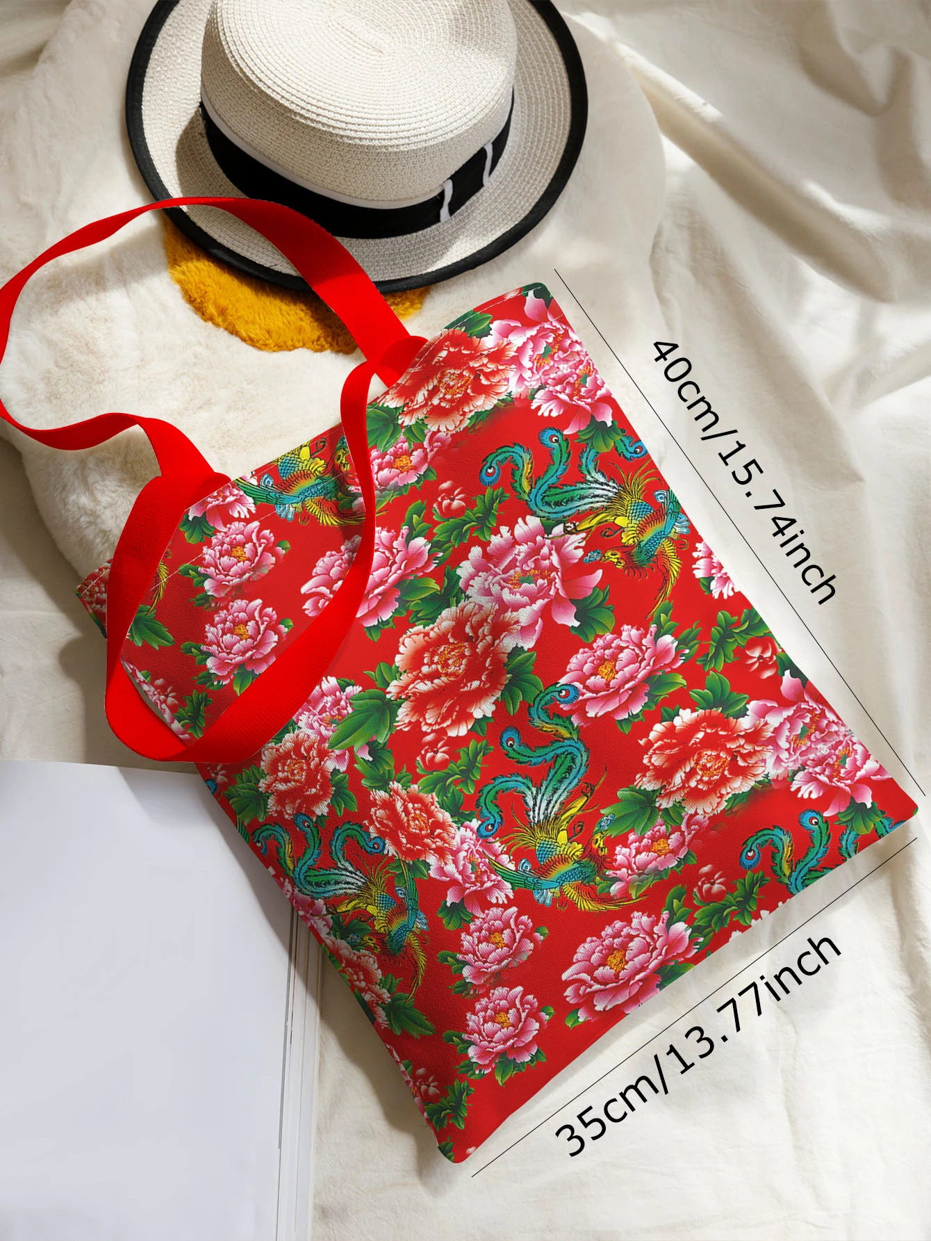 Large floral pattern printed casual handbag, reusable fashionable backpack, multifunctional handbag, canvas shopping bag