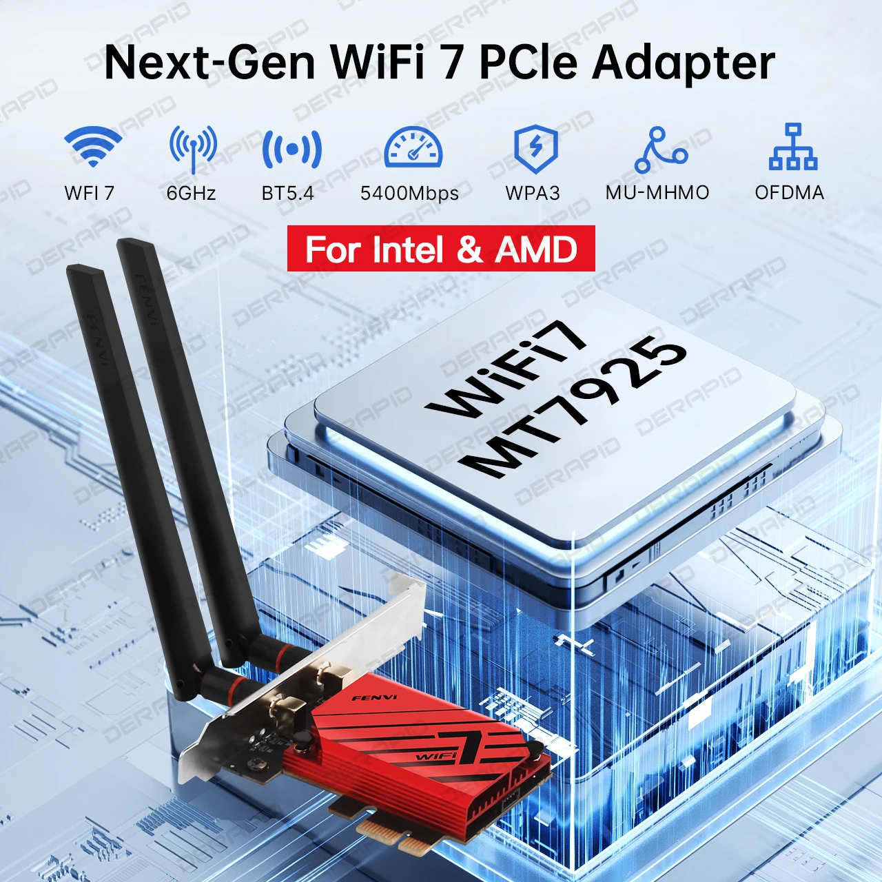 WiFi 7 MT7925 PCIE 네트워크 카드 블루투스 5.4 무선 어댑터 5400M 트라이 밴드 2.4G 5G 6GHz Wi-Fi7 안테나 카드 (윈도우 10/11용)