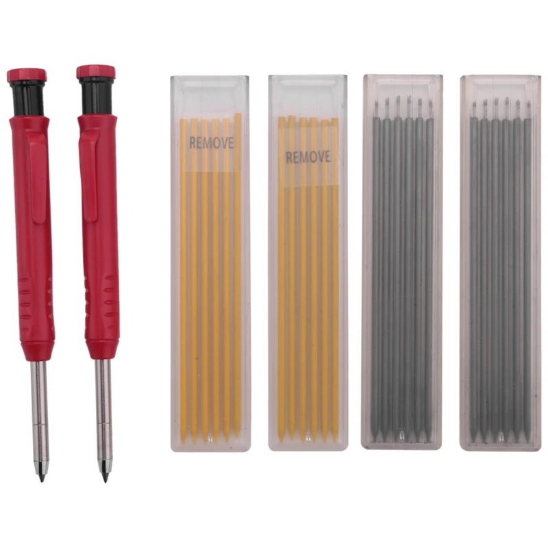

2 Solid Color Woodworking Pencils With Sharpener And 24 Lead Mechanical Pencils, Suitable For Wood Floor Marking