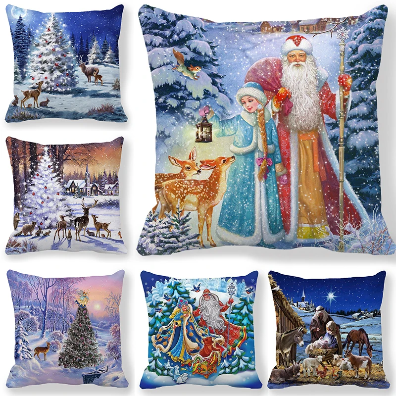 Christmas Cushion Cover Christmas Pillow Covers Santa Elk Sofa Pillowcase Christmas Decorations