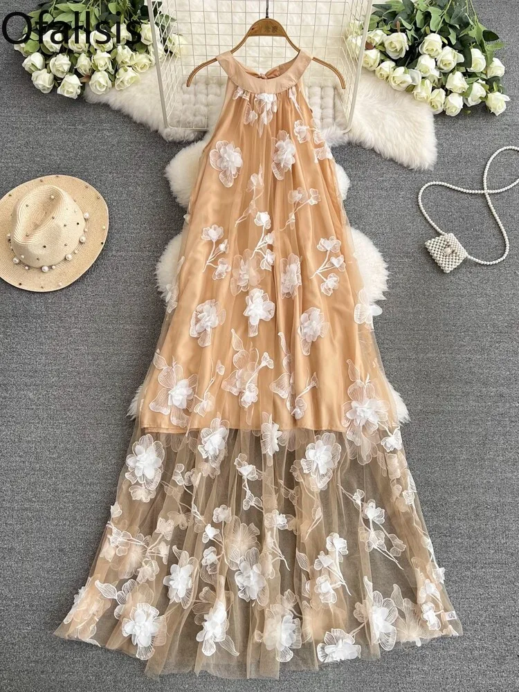 

Женское платье с цветочным принтом Ofallsis, длинное платье во французском стиле с открытыми плечами и 3D вырезом на лето 2024