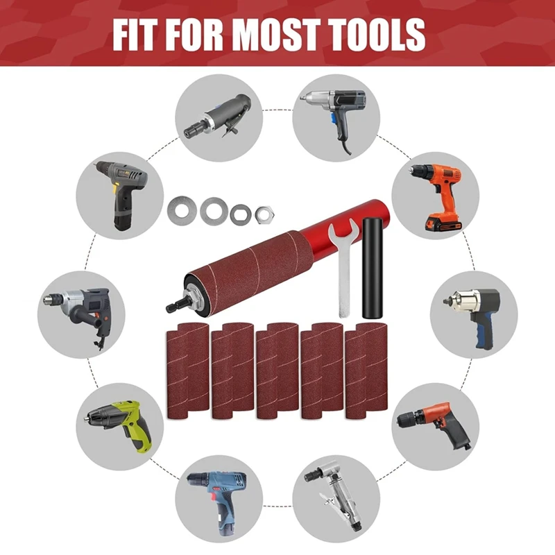 LICG Drum Sander Set,Rubber Sanding Drum Spindle Sander Adapter, With 120 Grit Sandpaper Drum, Sanding Sleeves Power Drill 6