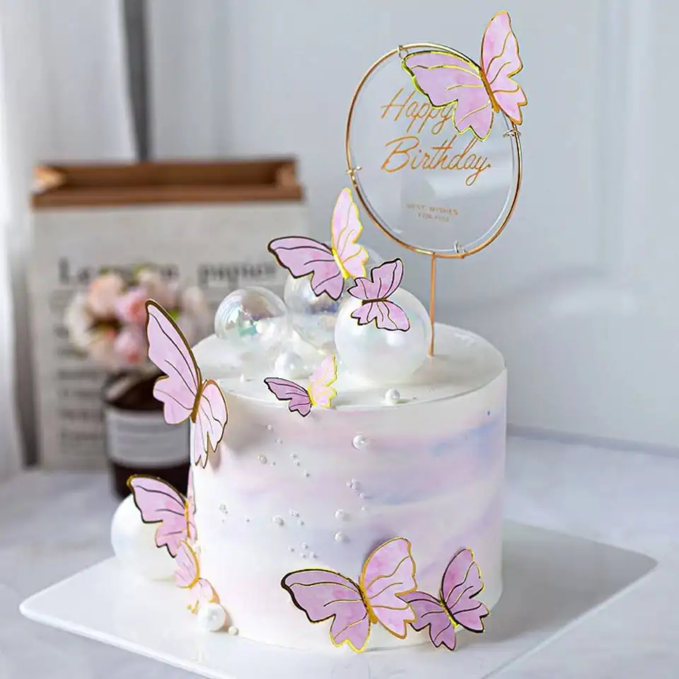 DERAYEE 11 decorazioni per torte a forma di farfalle, per cupcake, decorazione per torte di compleanno