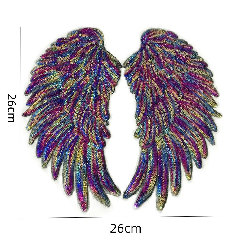 Description Picture 3 of itemRainbow Feather angel wings Sequin Sew On iron on Clothes patches Embroidered Badges Manual stikers Diy Backpack punk applique