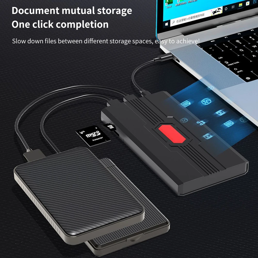 TISHRIC External Hard Drive Case 2'5 Sata To USB3.1 Type C Hard Disk Enclosure SD TF Card Reader Up To 6Gbps SSD Case For Gaming