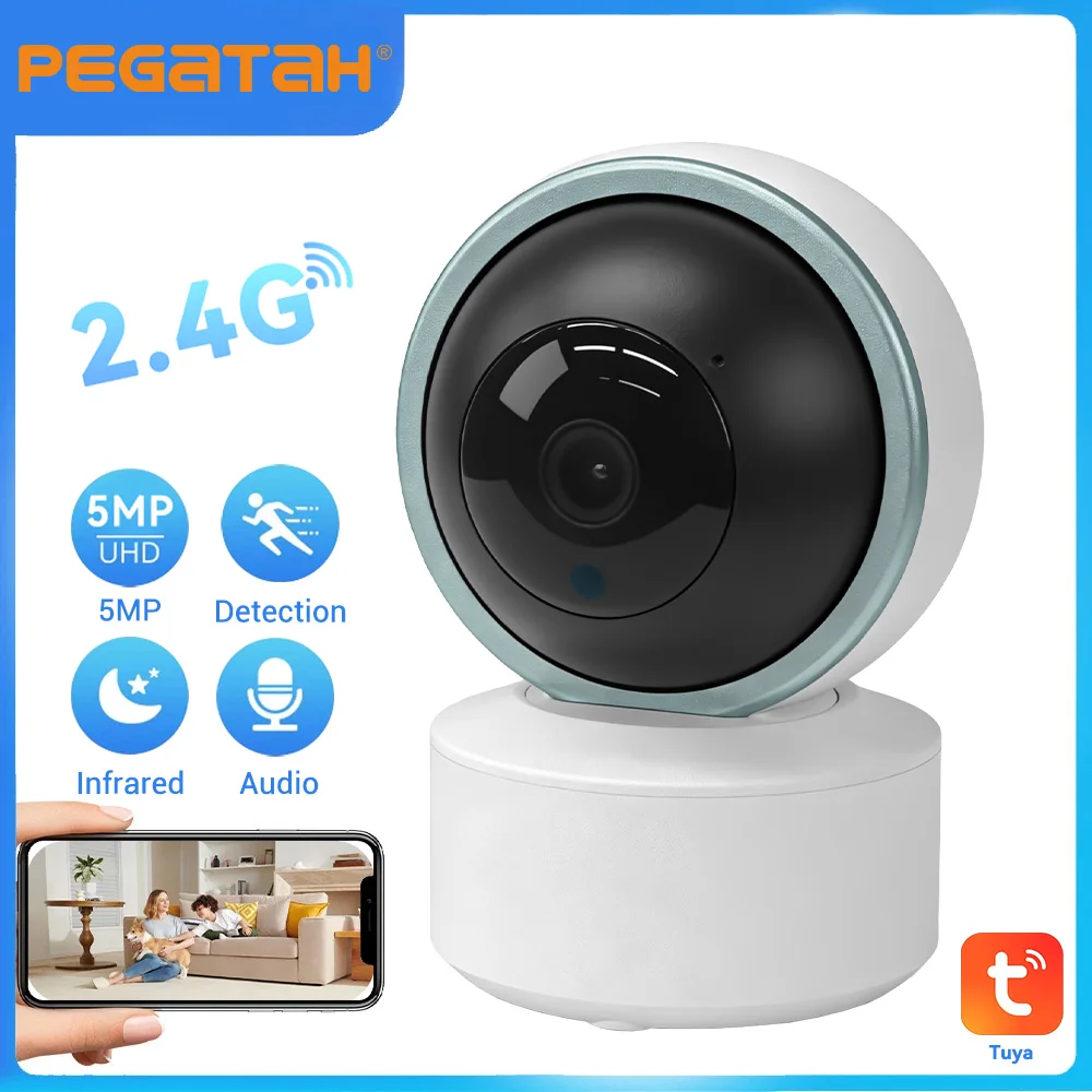 PEGATAH Tuya Smart Camera 2K Security Protection Wifi Surveillance 2.4GHz Indoor Baby Night Vision 355° Pan & Tilt 2-Way Audio 1