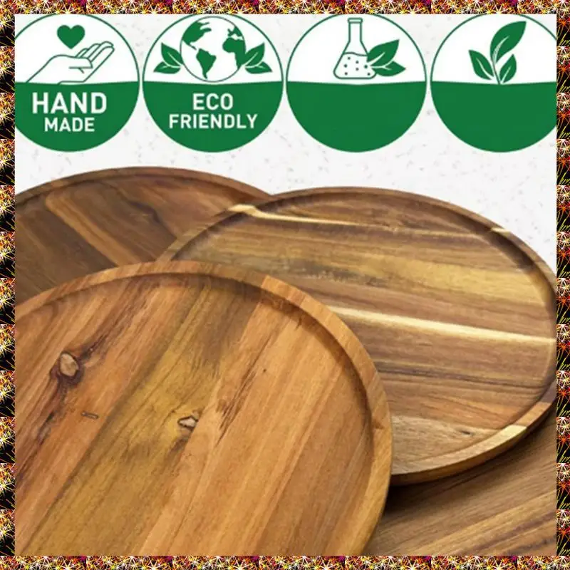 BTCL Round Wood Tray,Wooden Serving Tray,Serving Platter,Appetizer Charcuterie Board,Tray Organizer For Kitchen/Countertop 2