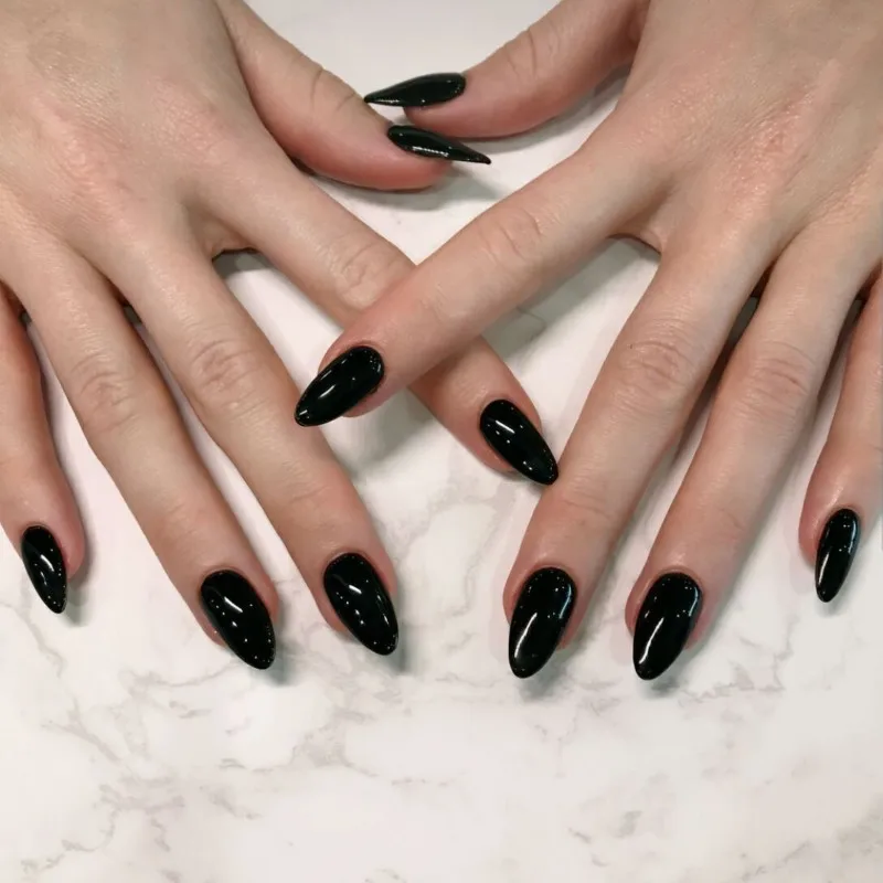 24 Artificial Acrylic Black Square Head Fake Nails Long Ballet Woman Removable Press On Nails Tip Almond Nail Art False Nail Set