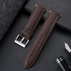 Vintage Cowhide Leather Strap Quick Release Watch Band - Universal Men & Women Bracelet - Black Buckle (Dark Brown)