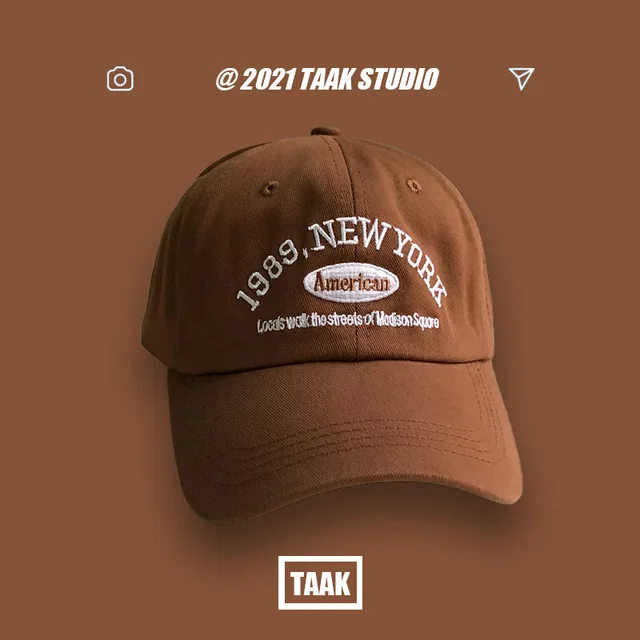 1989 American Retro Men's And Women's Baseball Caps Street Lettered Embroidery Retro Flat Caps Solid Black And White Hip Hop Cap Chocolate
