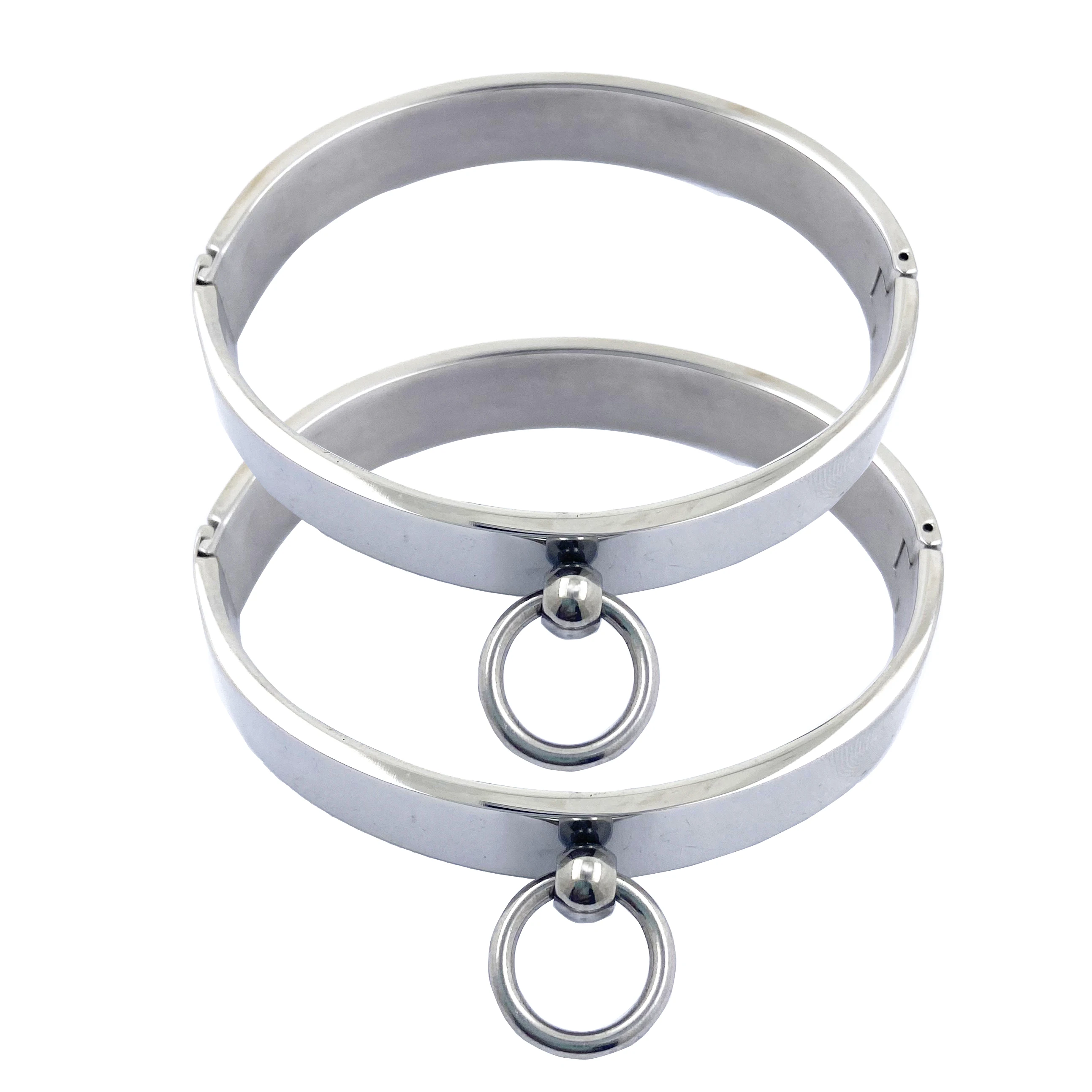 

Polished shining stainless steel lockable wrist ankle cuffs bangle slave bracelet with removable O ring restraints set