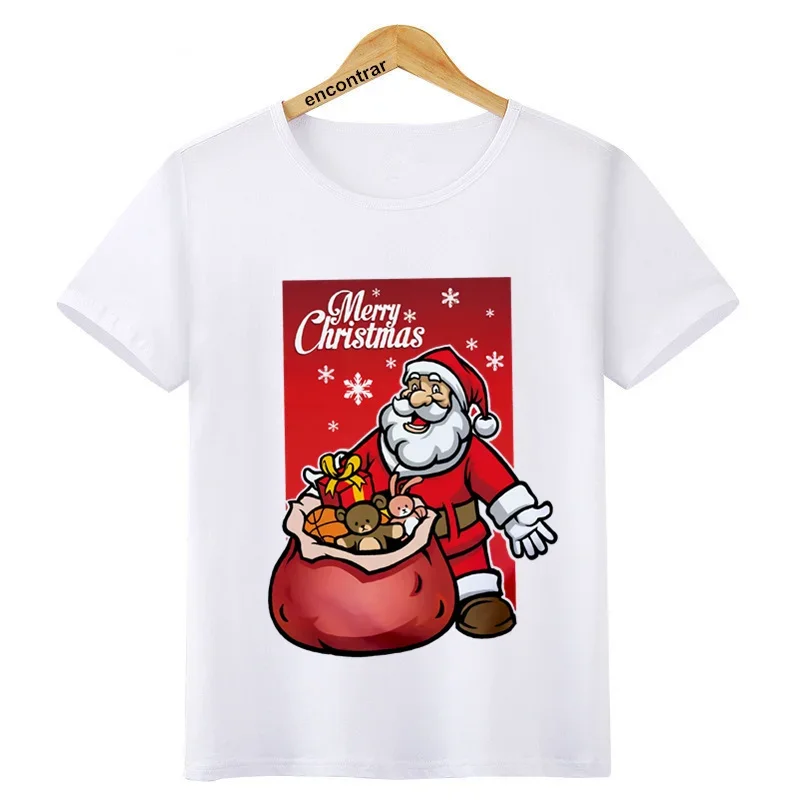 

Girls Boys kawaii Christmas Santa reindeer t shirt Kid fashion Short Sleeve t-shirt Children White Tshirt Tops clothes,BAL609