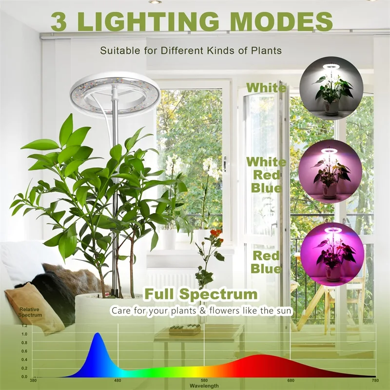 LED Grow Light for Indoor Plant 4000K Full Spectrum Plant Growing Lamp with Red Blue LED Dimmable Plant Light with 3/9/12H Timer