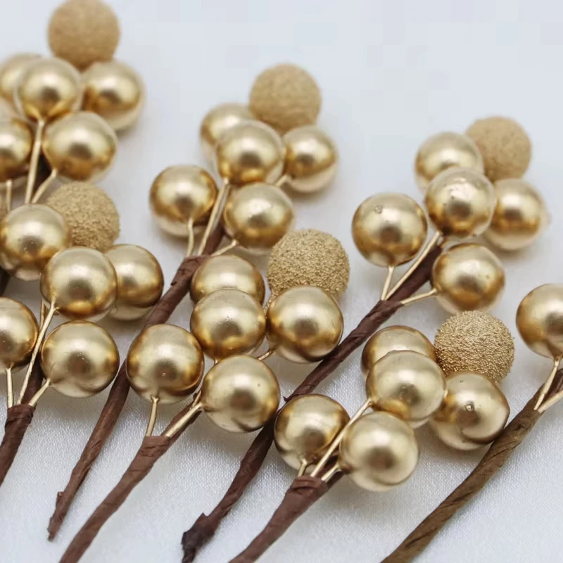10/20/100 stücke 10 cm Weihnachten Baum Beere Dekoration Simulation Yangmei Goldene Beere Bouquet Falsche Pflanze Kranz Hause dekoration – Detail 5