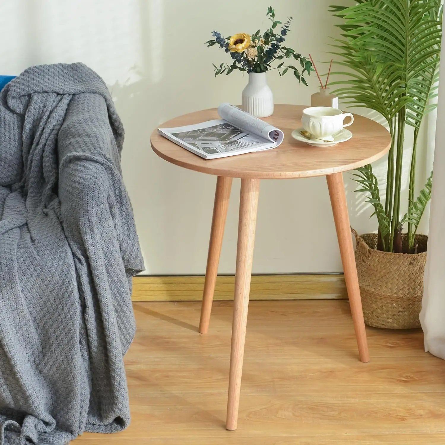 Round End Table, Wood Side Table, Mid Century Modern Coffee Table,Side Tables Living Room, Modern Accent Table, Sofa Table