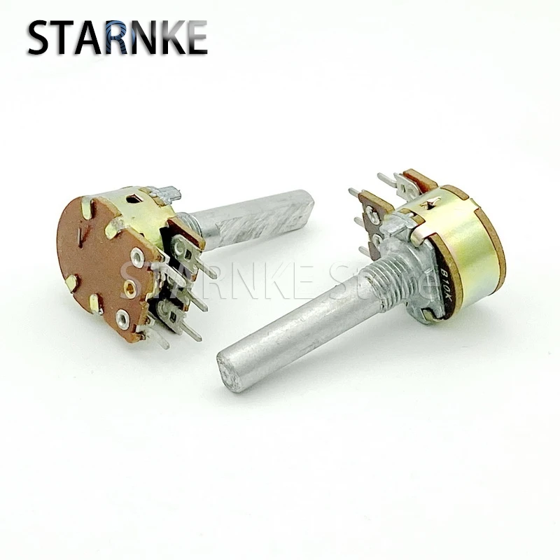 2PCS 16 Type B10K Single-link 5-Pin Audio Speaker Volume Potentiometer With Switch 10-point step-by-step 30mm Handle