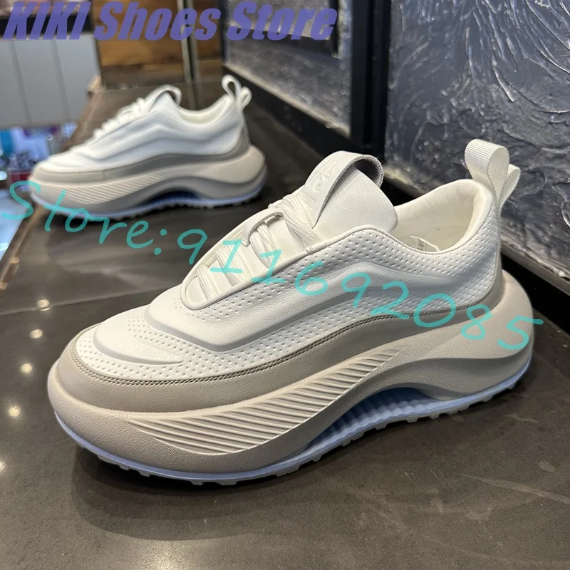 

lightweight leather mesh breathable streamlined simple fashionable thick-soled sports shoes casual, versatile genuine leather
