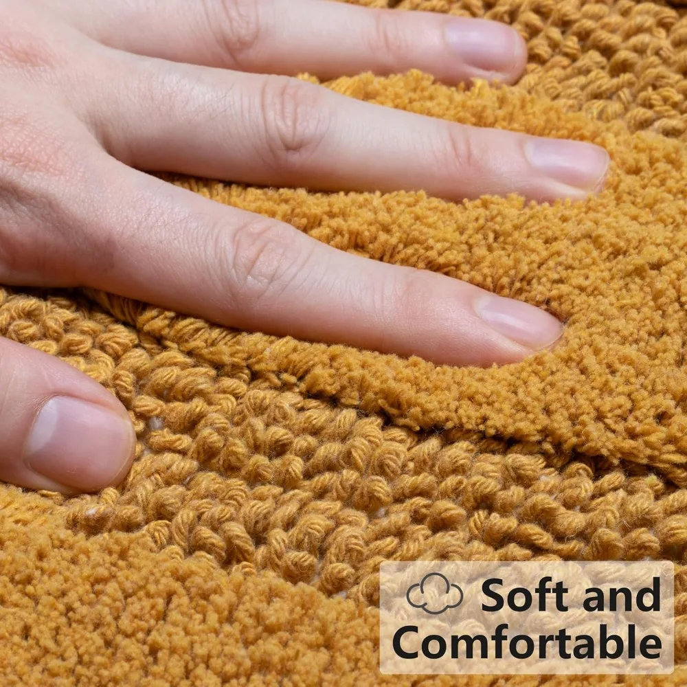 Half Circle Boho Bathroom Rugs with Tassels 100% Cotton Hand-Woven Bath Rugs Non Slip Absorbent Crochet Rugs Machine Washable Bo