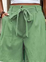 Green Women's Oversized Woven Solid Color Casual Shorts Comfortable Loose Fit High Waist Knee-Length Summer Fashion Green - Image 5