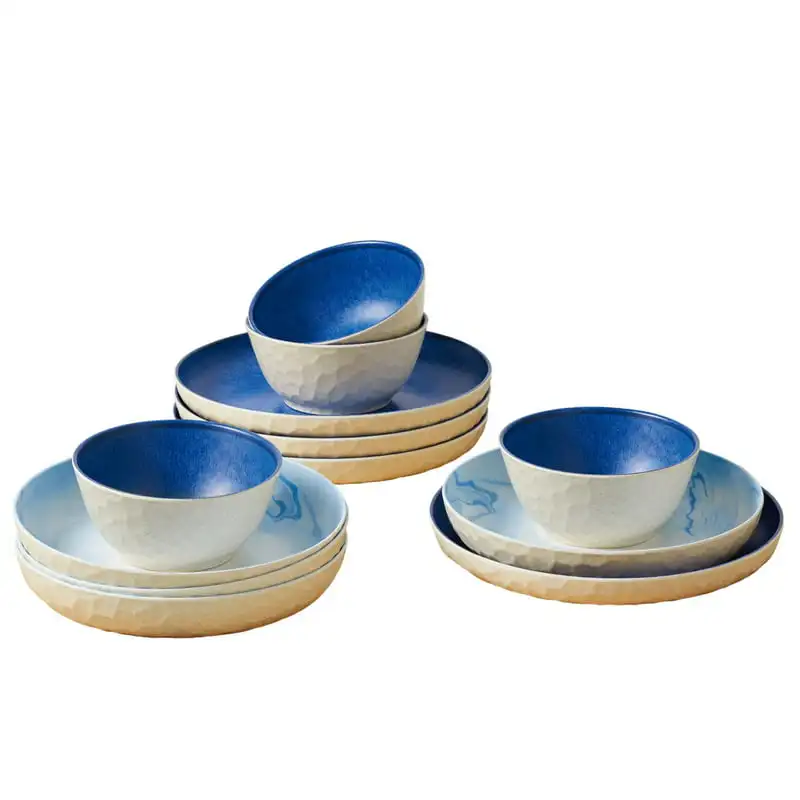 

Bamboo Melamine Dinnerware Set, Reactive Wooden utensils Fork Spoon set Travel silverware set Portable tableware Plastic plates