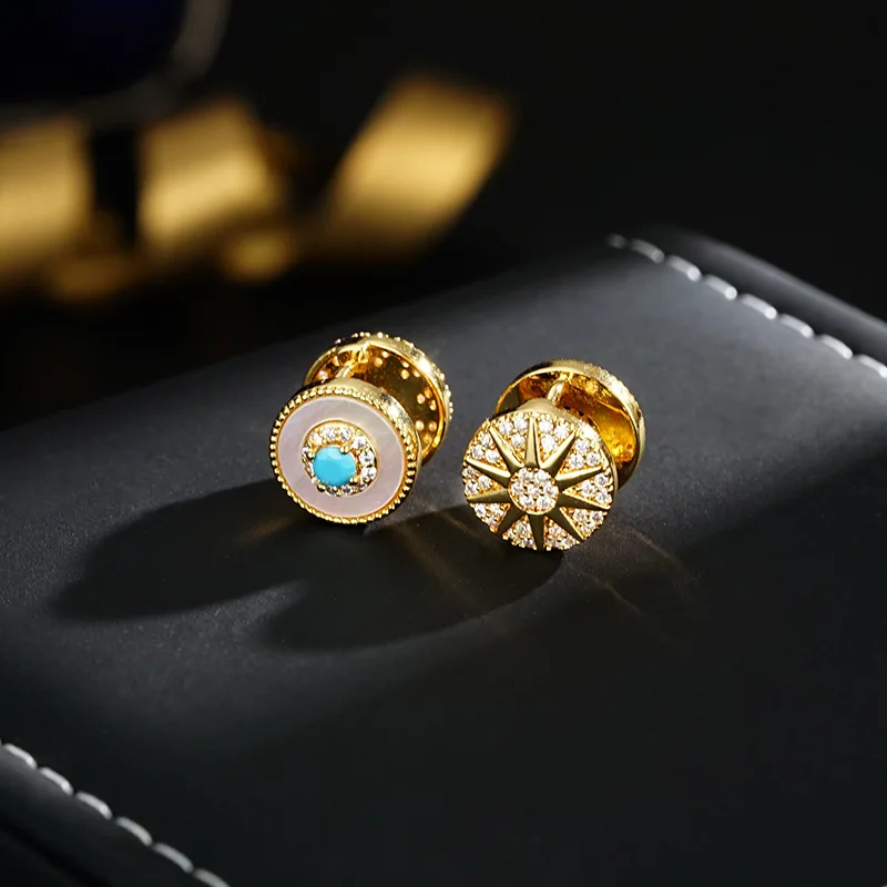 Neuankömmling Trendy Sun & Star Shiny CZ Zirkon 14K Gold Filled Lady Ohrstecker Anti Allergy Weihnachtsgeschenke Freundin