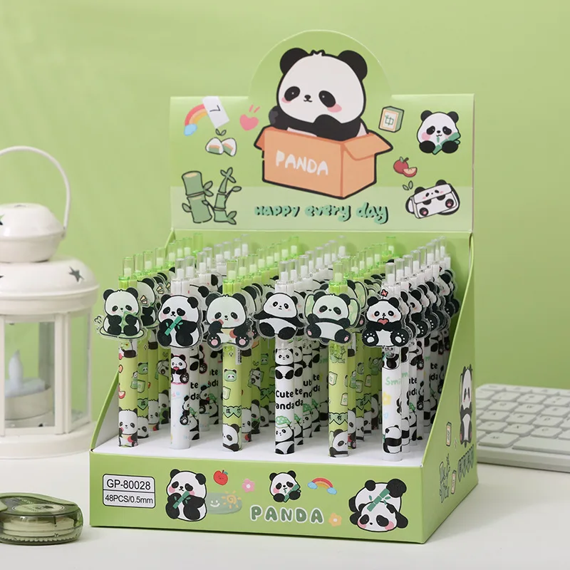 

48 pcs/lot Kawaii Panda Press Gel Pen Cute 0.5mm Black Ink Neutral Pens For Writing Office School Supplies