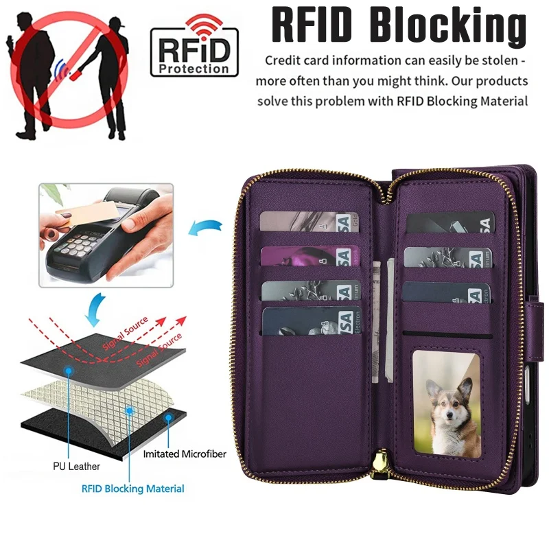 Crossbody Leather Zipper Wallet Phone Case For iPhone Air 17 Pro Max 16 Plus 17e 16E 15 14 13 12 11 Cards Holder Funda Cover Bag 3