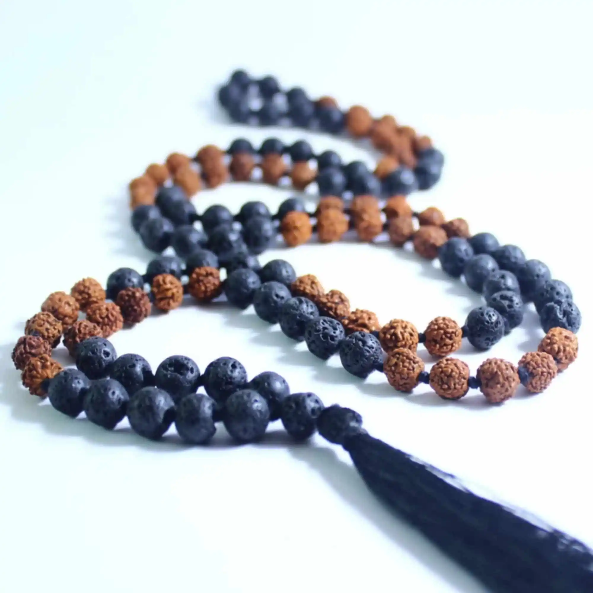 

8mm Natural knot Rudraksha lava gemstone beads necklace Thanksgiving Day Beaded Christmas Mental Calming Emotional Gift