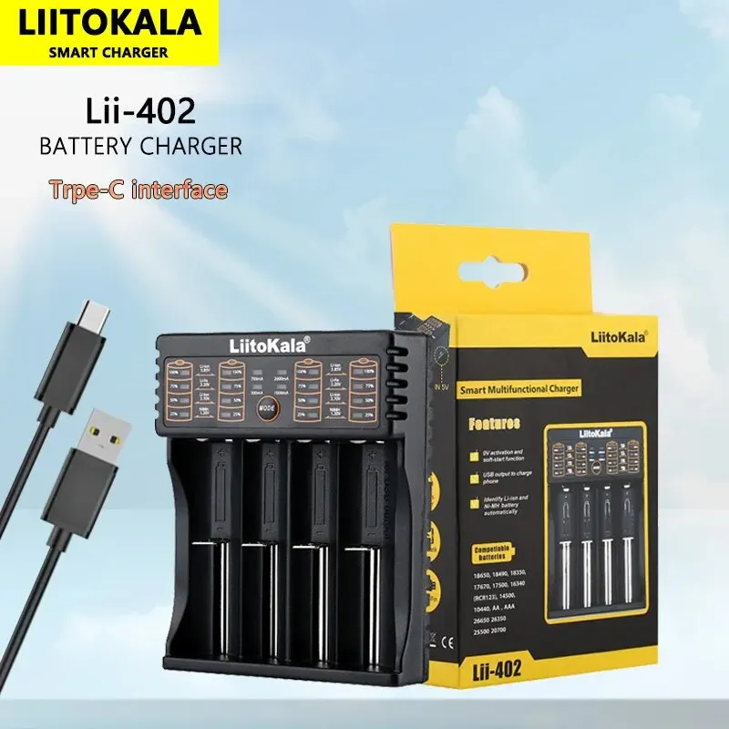 Liitokala Lii-402 18650 3.7V 3.2V 3.85V 26650 20700 14500 21700 25500 16340 1.2V NiMH Lithium Rechargeable Battery Charger battery charger battery charger adapter