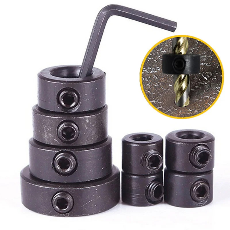 

8pcs 3-16mm with Hex Wrench Twist Drill Bit Depth Stop Collar Woodworking Drill Locator Limited Ring Clamping Device Positioner