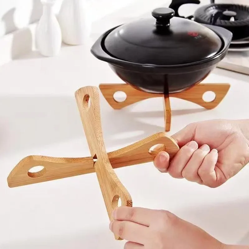1 PC Bamboo Pot Rack Trivet Detachable Cross Wooden Heat Insulation Anti Scald Cooling Tableware Bowl Holder Tool 4